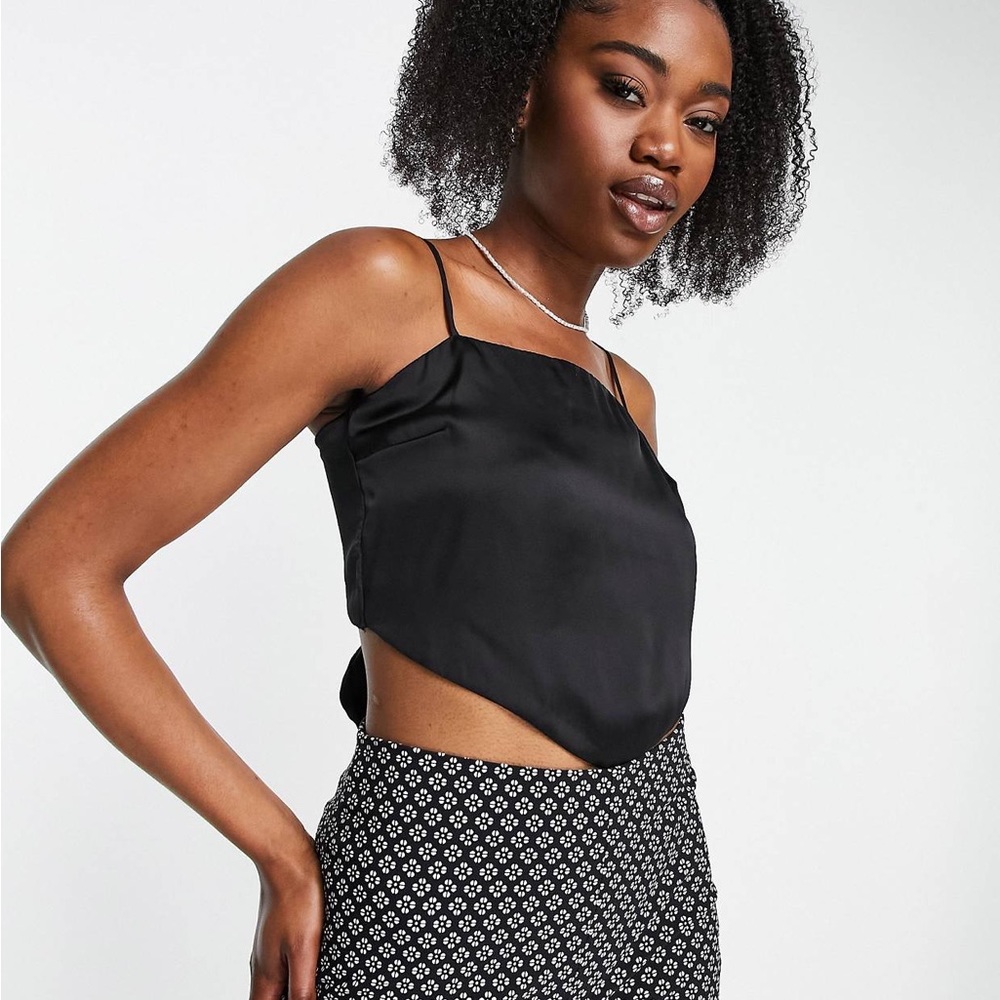 ASOS Stradivarius scarf  hem cami satin top in black